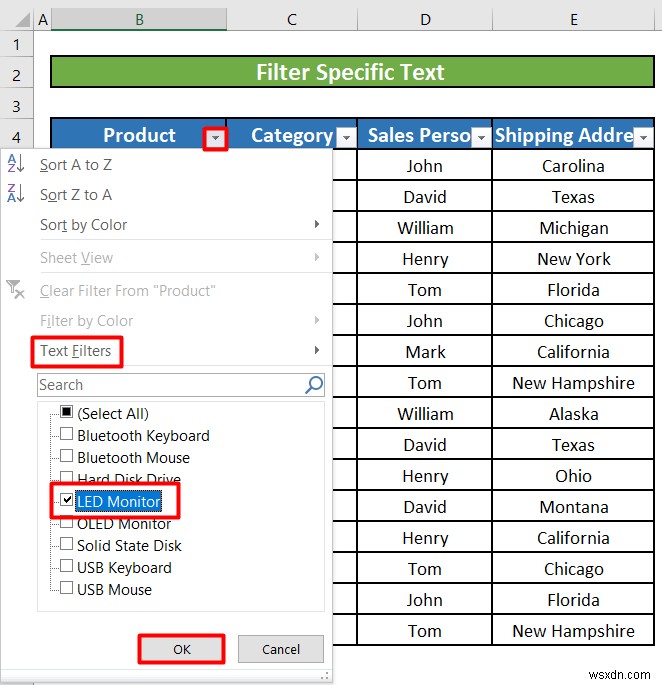 วิธีใช้ตัวกรองข้อความใน Excel (5 ตัวอย่าง)