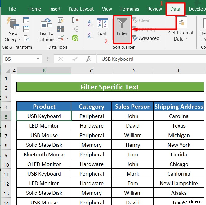 วิธีใช้ตัวกรองข้อความใน Excel (5 ตัวอย่าง)