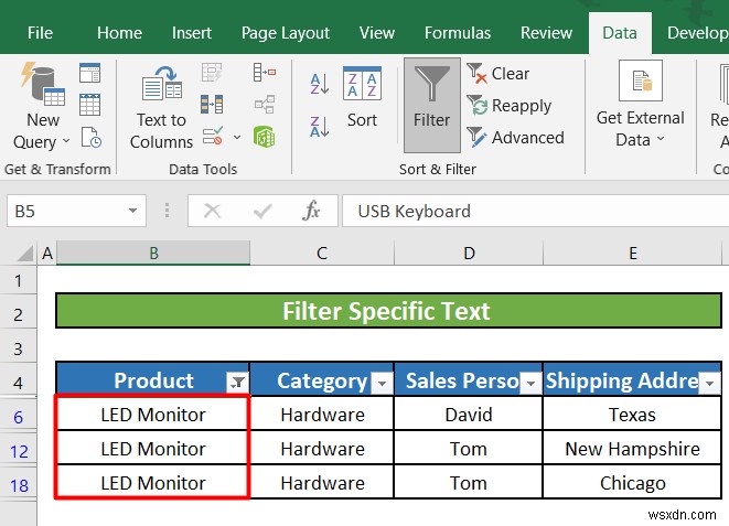 วิธีใช้ตัวกรองข้อความใน Excel (5 ตัวอย่าง)