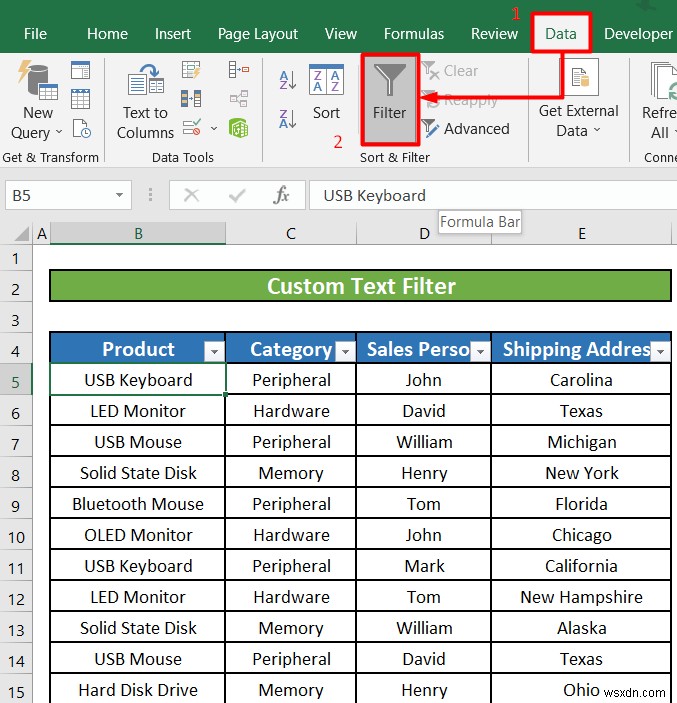 วิธีใช้ตัวกรองข้อความใน Excel (5 ตัวอย่าง)