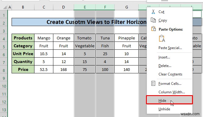 วิธีการกรองข้อมูลแนวนอนใน Excel (3 วิธี)