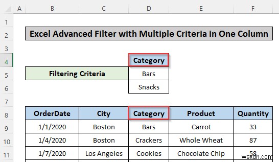 ใช้ตัวกรองขั้นสูงตามเกณฑ์หลายเกณฑ์ในคอลัมน์เดียวใน Excel