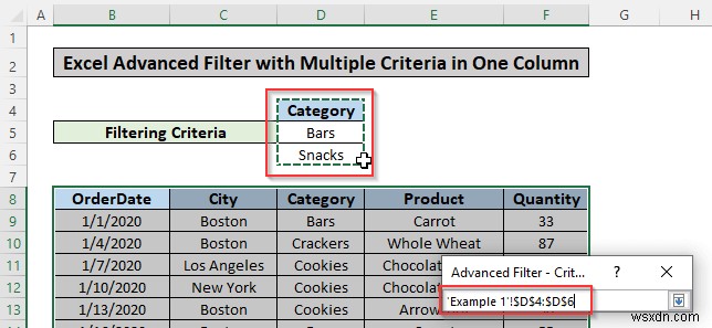 ใช้ตัวกรองขั้นสูงตามเกณฑ์หลายเกณฑ์ในคอลัมน์เดียวใน Excel