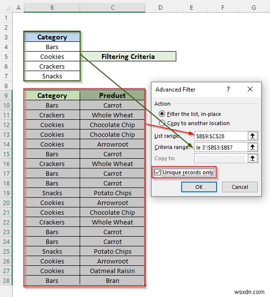 ใช้ตัวกรองขั้นสูงตามเกณฑ์หลายเกณฑ์ในคอลัมน์เดียวใน Excel