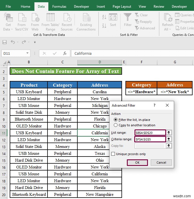 ตัวกรองขั้นสูงของ Excel:ใช้ “ไม่มี” (2 วิธี)