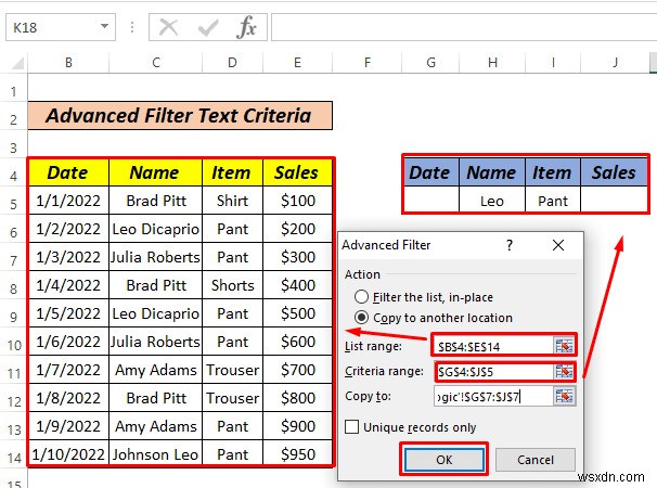 วิธีใช้ตัวกรองขั้นสูงหากช่วงเกณฑ์มีข้อความใน Excel