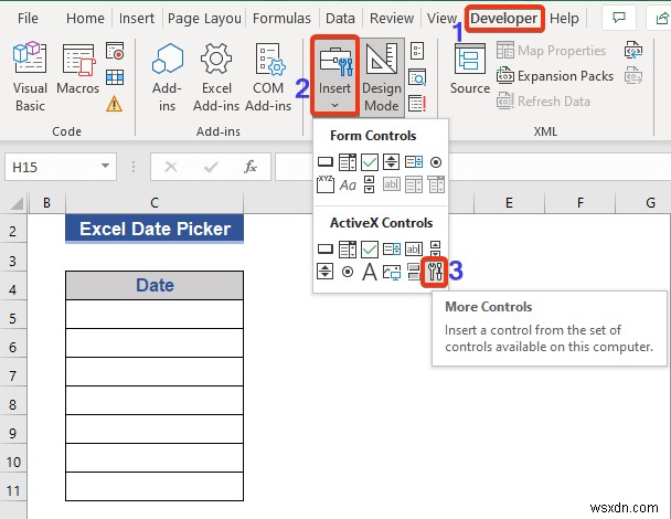 ตัวเลือกวันที่ของ Excel สำหรับทั้งคอลัมน์