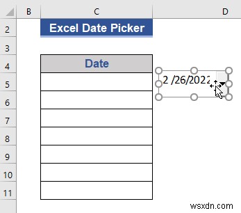 ตัวเลือกวันที่ของ Excel สำหรับทั้งคอลัมน์