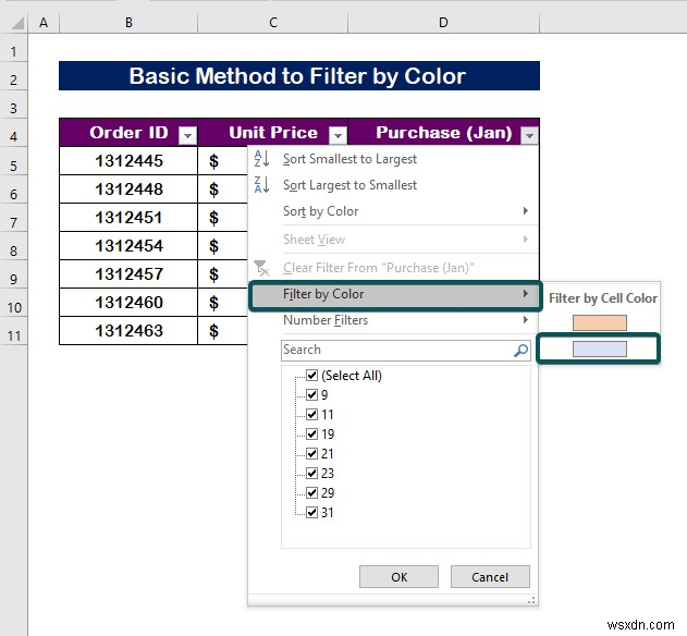 วิธีการกรองตามสีใน Excel (2 ตัวอย่าง)