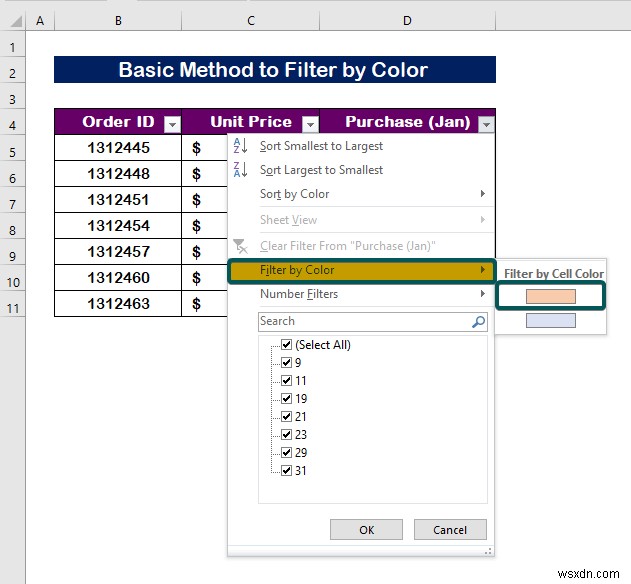 วิธีการกรองตามสีใน Excel (2 ตัวอย่าง)