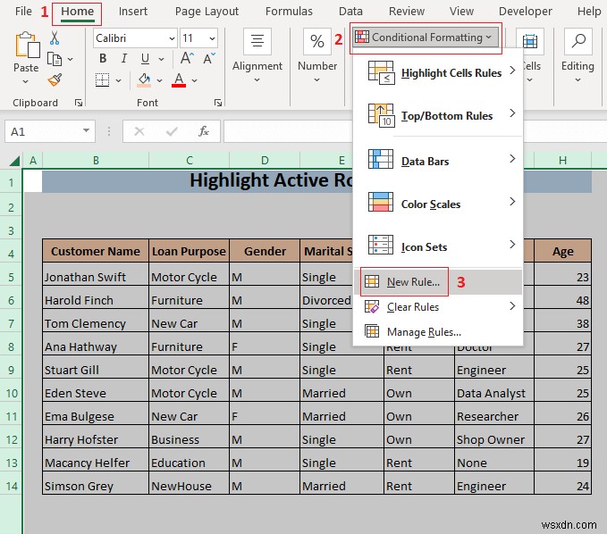 วิธีการเน้นแถวที่ใช้งานอยู่ใน Excel (3 วิธี)