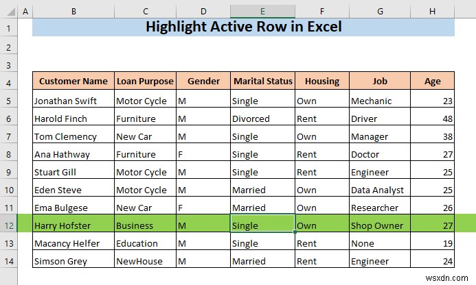 วิธีการเน้นแถวที่ใช้งานอยู่ใน Excel (3 วิธี)