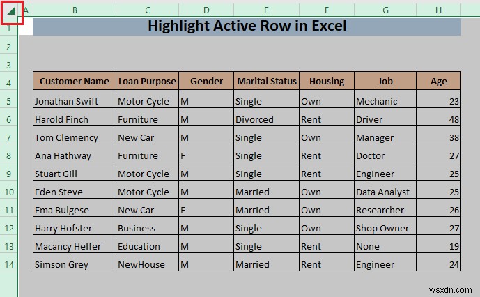 วิธีการเน้นแถวที่ใช้งานอยู่ใน Excel (3 วิธี)