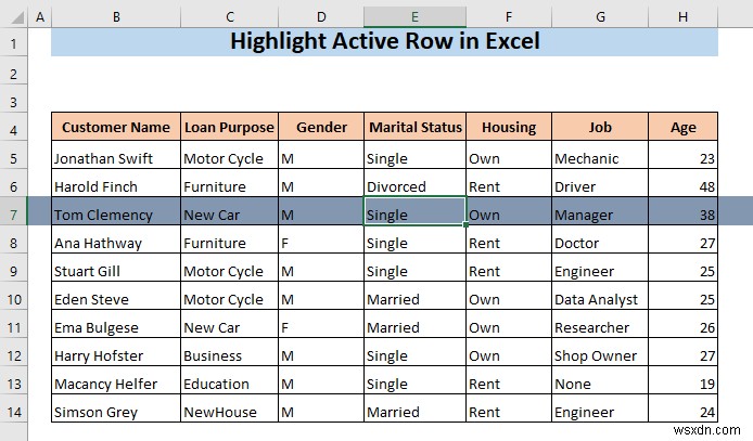 วิธีการเน้นแถวที่ใช้งานอยู่ใน Excel (3 วิธี)