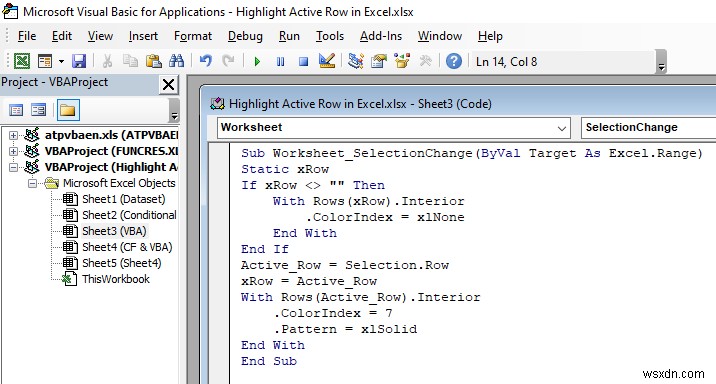 วิธีการเน้นแถวที่ใช้งานอยู่ใน Excel (3 วิธี)