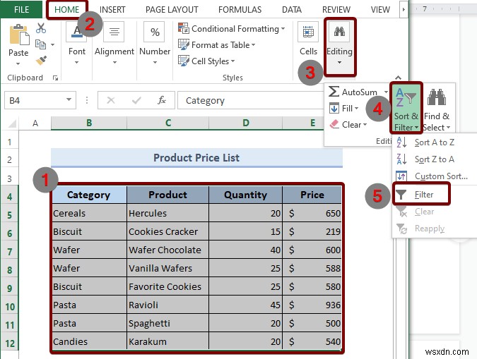 วิธีการเพิ่มตัวกรองใน Excel (4 วิธี)