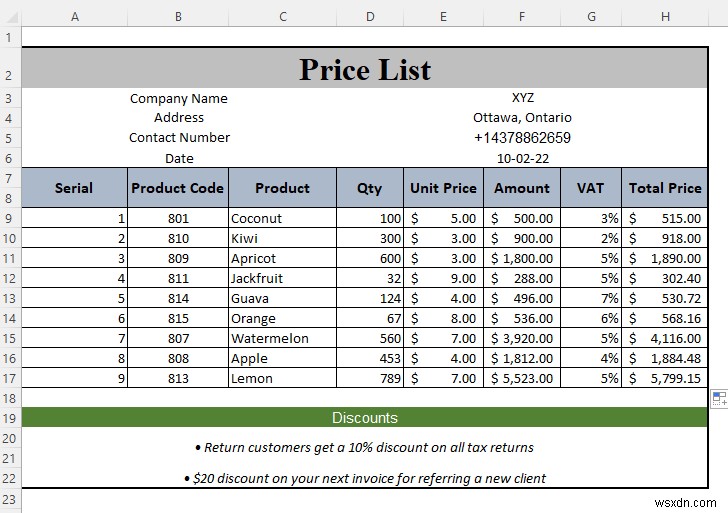 วิธีการสร้างรายการราคาใน Excel (คำแนะนำทีละขั้นตอน)