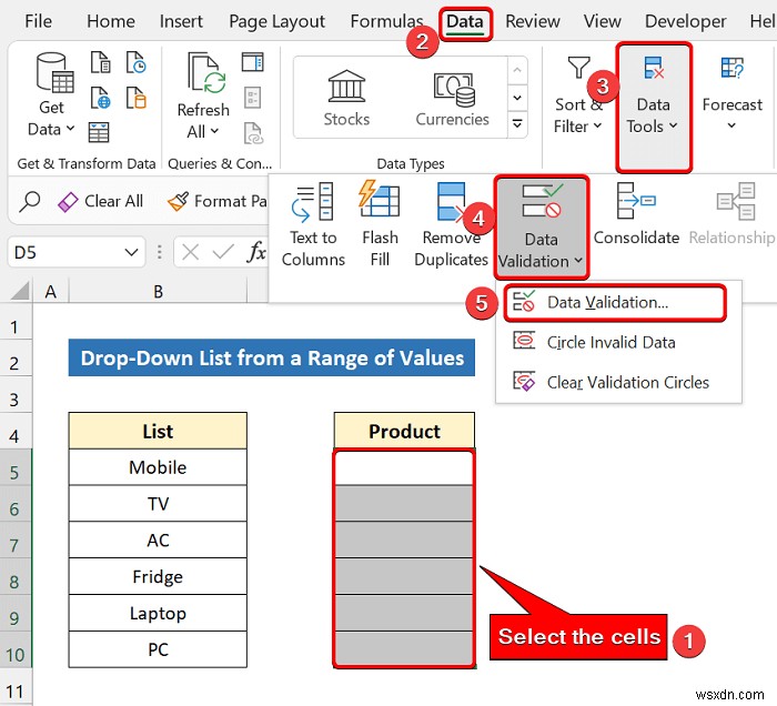 วิธีสร้างรายการแบบหล่นลงของ Excel สำหรับการตรวจสอบความถูกต้องของข้อมูล (8 วิธี)