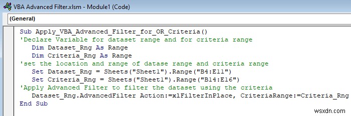 Excel VBA:ตัวกรองขั้นสูงที่มีหลายเกณฑ์ในช่วง (5 วิธี)