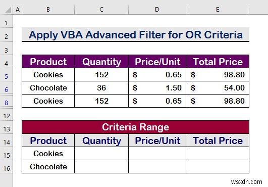 Excel VBA:ตัวกรองขั้นสูงที่มีหลายเกณฑ์ในช่วง (5 วิธี)