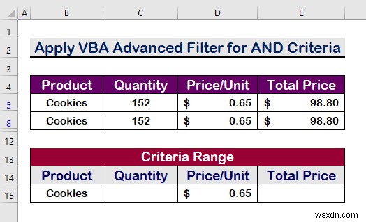 Excel VBA:ตัวกรองขั้นสูงที่มีหลายเกณฑ์ในช่วง (5 วิธี)