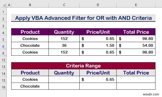 Excel VBA:ตัวกรองขั้นสูงที่มีหลายเกณฑ์ในช่วง (5 วิธี)