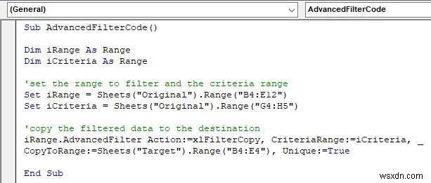 VBA เพื่อคัดลอกข้อมูลไปยังชีตอื่นด้วยตัวกรองขั้นสูงใน Excel