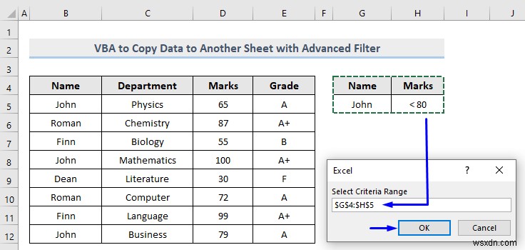 VBA เพื่อคัดลอกข้อมูลไปยังชีตอื่นด้วยตัวกรองขั้นสูงใน Excel