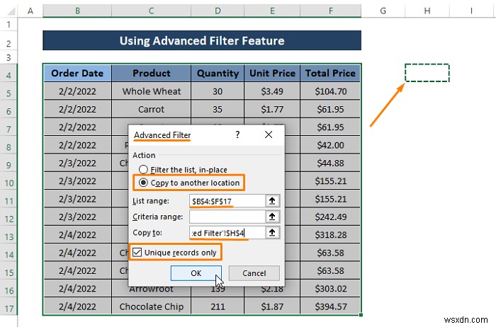 วิธีใช้ตัวกรองขั้นสูงสำหรับระเบียนที่ไม่ซ้ำเฉพาะใน Excel