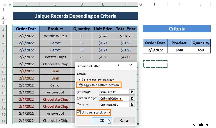 วิธีใช้ตัวกรองขั้นสูงสำหรับระเบียนที่ไม่ซ้ำเฉพาะใน Excel