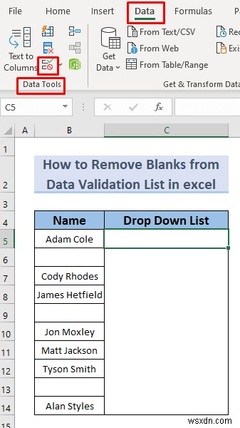 วิธีลบช่องว่างจากรายการตรวจสอบข้อมูลใน Excel (5 วิธี)