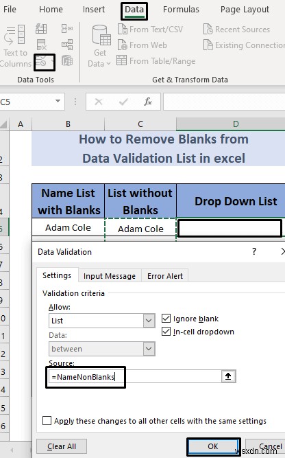 วิธีลบช่องว่างจากรายการตรวจสอบข้อมูลใน Excel (5 วิธี)