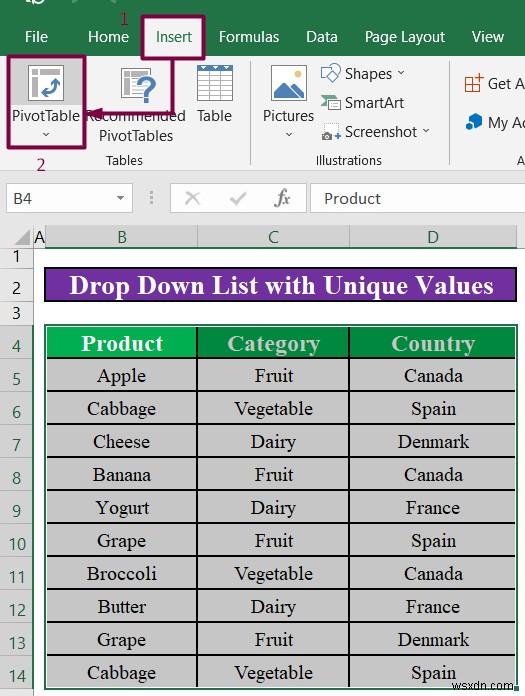 วิธีสร้างรายการดรอปดาวน์ที่มีค่าที่ไม่ซ้ำกันใน Excel (4 วิธี)