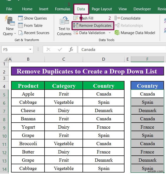 วิธีสร้างรายการดรอปดาวน์ที่มีค่าที่ไม่ซ้ำกันใน Excel (4 วิธี)