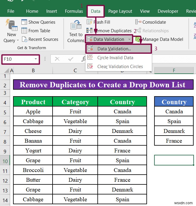 วิธีสร้างรายการดรอปดาวน์ที่มีค่าที่ไม่ซ้ำกันใน Excel (4 วิธี)