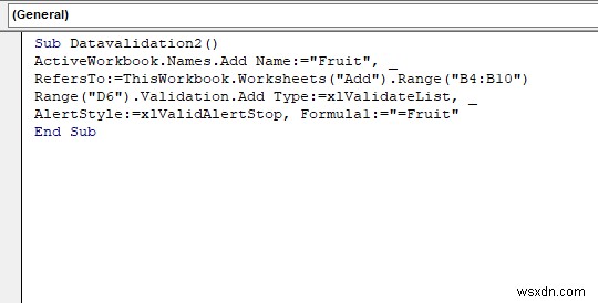 วิธีใช้ช่วงที่มีชื่อสำหรับรายการตรวจสอบข้อมูลด้วย VBA ใน Excel