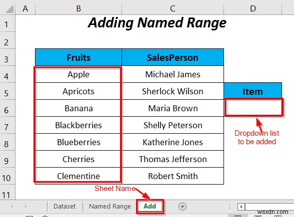 วิธีใช้ช่วงที่มีชื่อสำหรับรายการตรวจสอบข้อมูลด้วย VBA ใน Excel