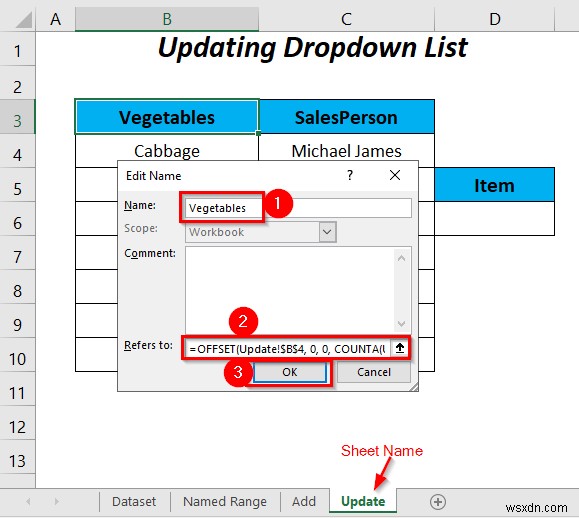 วิธีใช้ช่วงที่มีชื่อสำหรับรายการตรวจสอบข้อมูลด้วย VBA ใน Excel