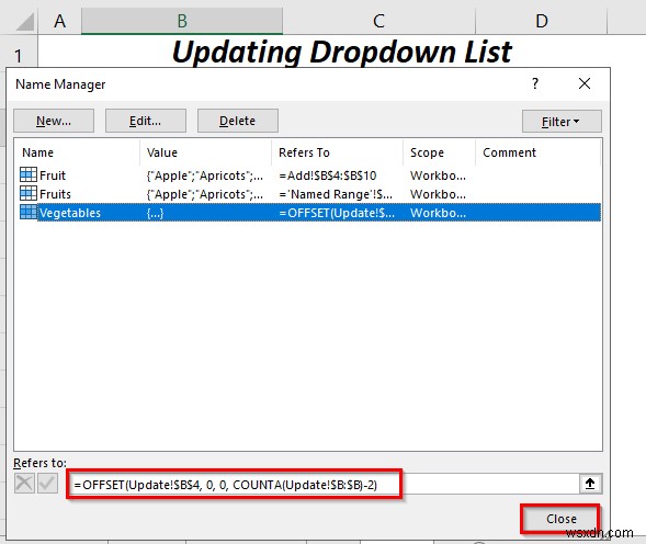 วิธีใช้ช่วงที่มีชื่อสำหรับรายการตรวจสอบข้อมูลด้วย VBA ใน Excel