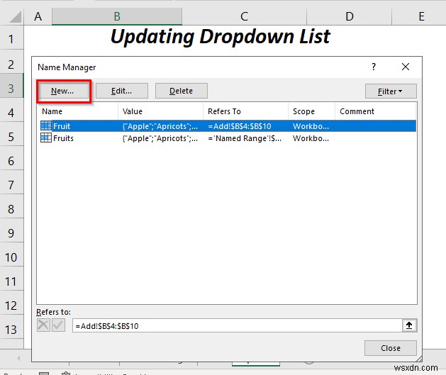 วิธีใช้ช่วงที่มีชื่อสำหรับรายการตรวจสอบข้อมูลด้วย VBA ใน Excel