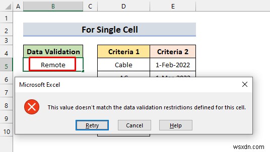 ใช้การตรวจสอบความถูกต้องของข้อมูลที่กำหนดเองสำหรับหลายเกณฑ์ใน Excel (4 ตัวอย่าง)