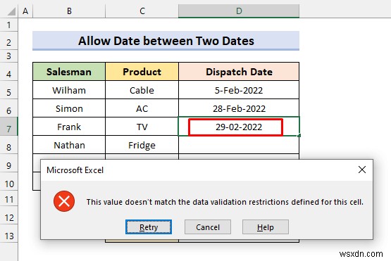 ใช้การตรวจสอบความถูกต้องของข้อมูลที่กำหนดเองสำหรับหลายเกณฑ์ใน Excel (4 ตัวอย่าง)