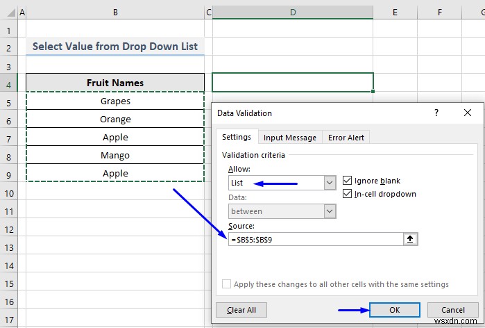 VBA เพื่อเลือกค่าจากรายการดรอปดาวน์ใน Excel (2 วิธี)