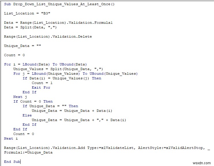 ค่าที่ไม่ซ้ำในรายการแบบหล่นลงที่มี VBA ใน Excel (คู่มือฉบับสมบูรณ์)