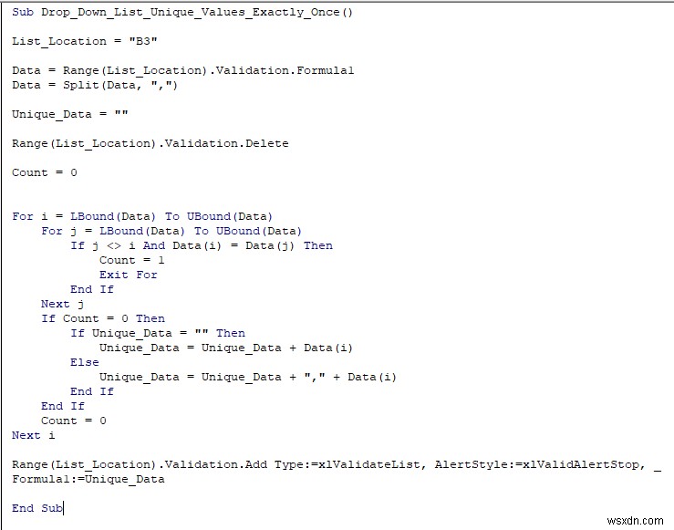 ค่าที่ไม่ซ้ำในรายการแบบหล่นลงที่มี VBA ใน Excel (คู่มือฉบับสมบูรณ์)