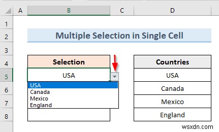 สร้างรายการตรวจสอบความถูกต้องของข้อมูลด้วยการเลือกหลายรายการใน Excel