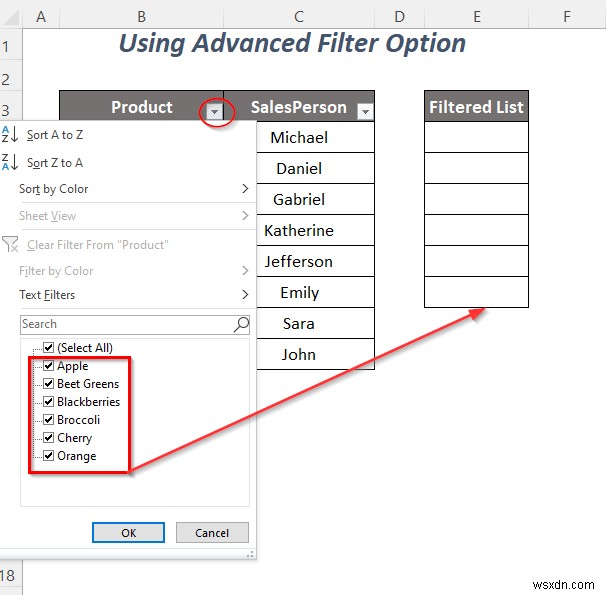 วิธีการคัดลอกรายการดรอปดาวน์ตัวกรองใน Excel (5 วิธี)