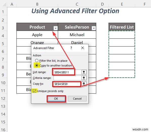 วิธีการคัดลอกรายการดรอปดาวน์ตัวกรองใน Excel (5 วิธี)