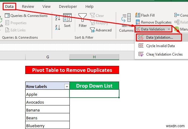 วิธีลบรายการที่ซ้ำกันออกจากรายการแบบเลื่อนลงใน Excel (4 วิธี)