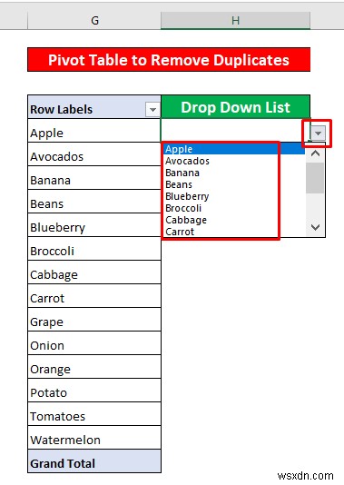 วิธีลบรายการที่ซ้ำกันออกจากรายการแบบเลื่อนลงใน Excel (4 วิธี)